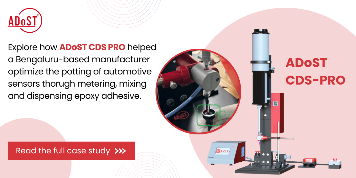 ADoST CDS PRO epoxy adhesive potting of automotive sensors with metering, mixing and dispensing system