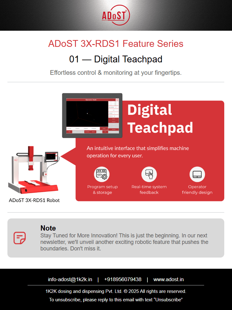 ADoST 3X-RDS1 Feature Series 01 highlighting digital teachpad for control, monitoring and program setup.