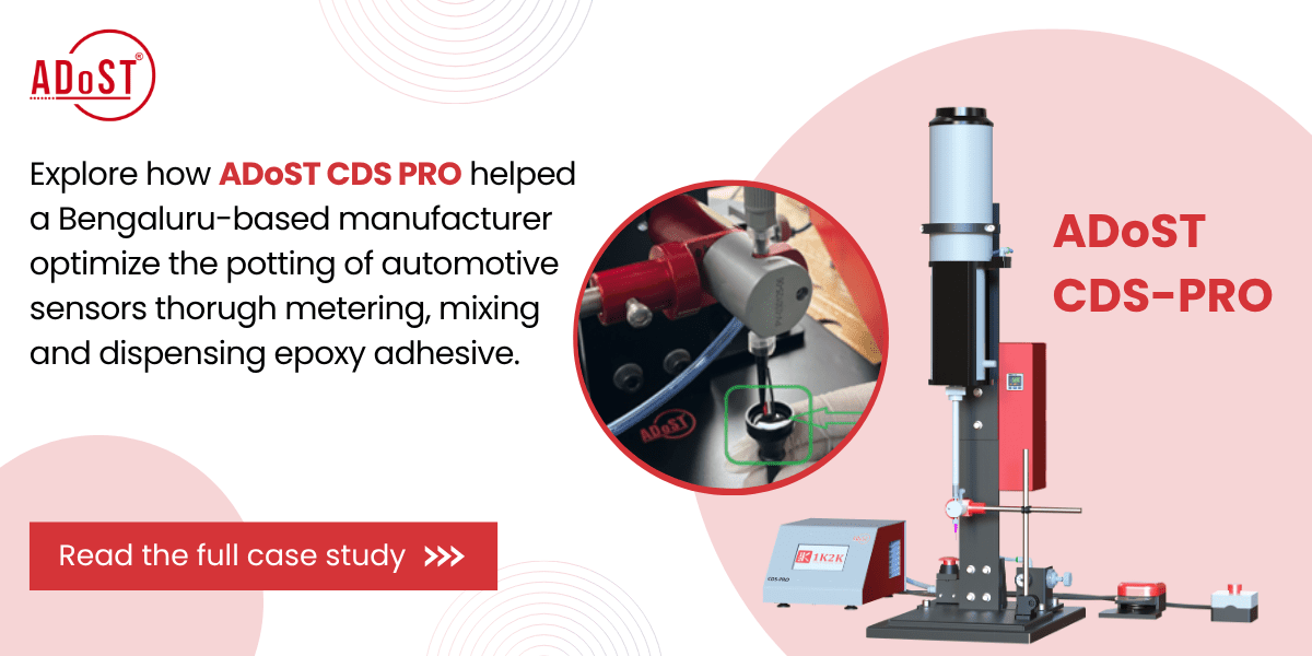 ADoST CDS PRO epoxy adhesive potting of automotive sensors with metering, mixing and dispensing system