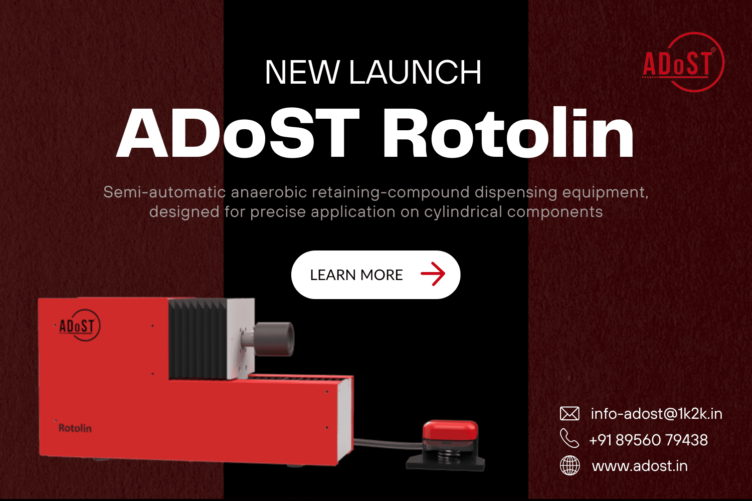 ADoST Rotolin new launch: precision dispensing equipment for industrial cylindrical components.